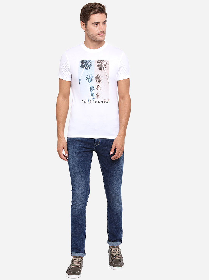 White Printed Slim Fit T-Shirt | pehervi