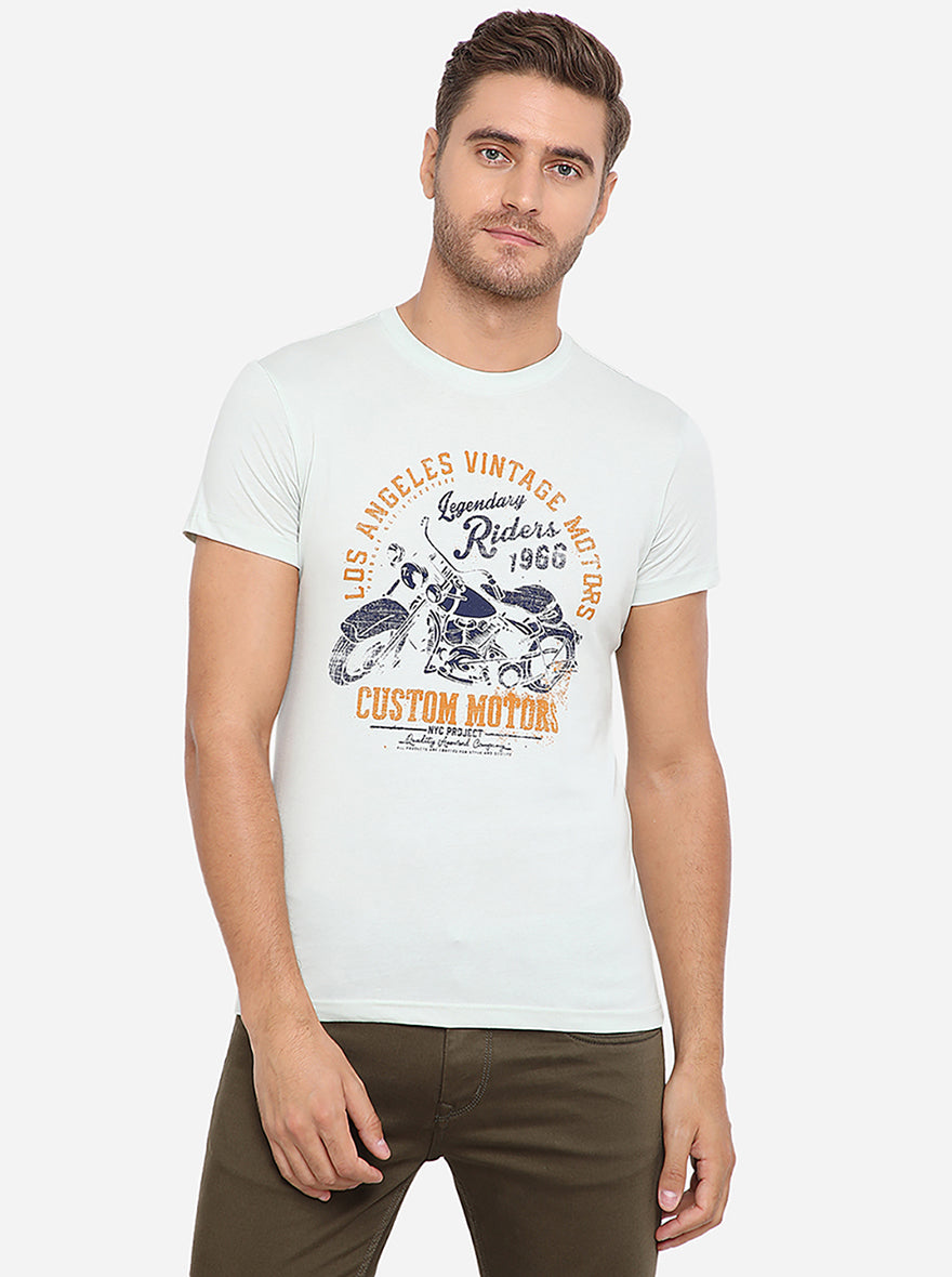 Light Green Printed Slim Fit T-Shirt | pehervi