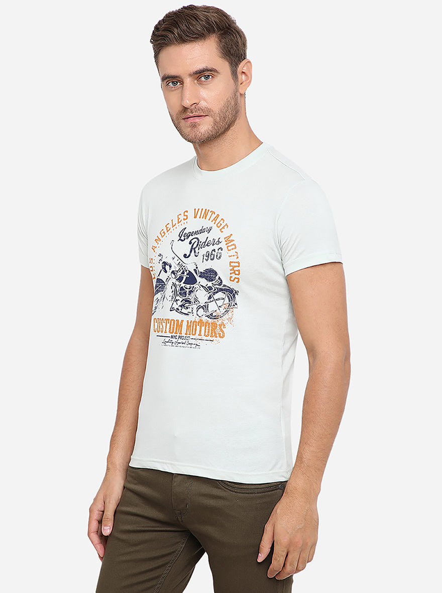 Light Green Printed Slim Fit T-Shirt | pehervi