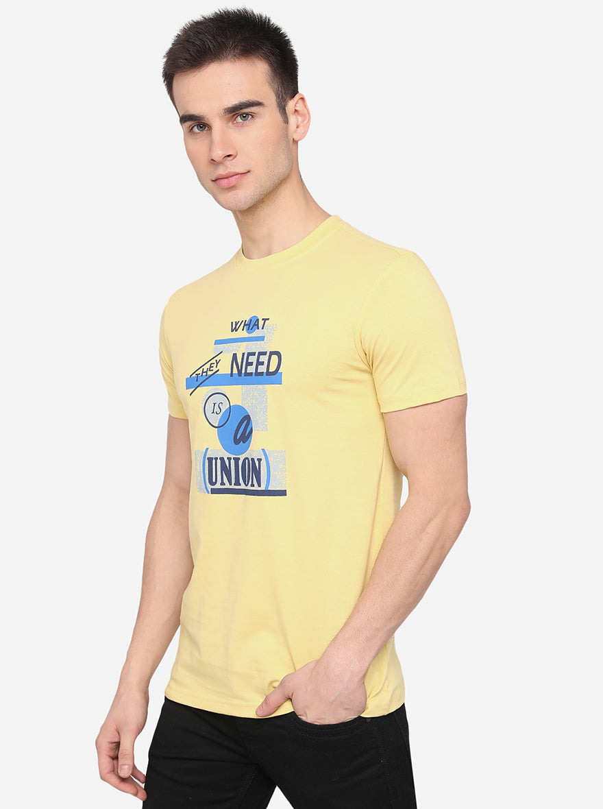 Light Yellow Printed Slim Fit T-Shirt | pehervi
