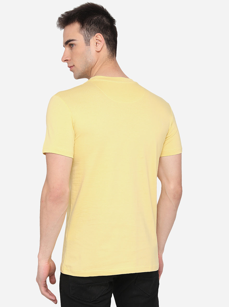 Light Yellow Printed Slim Fit T-Shirt | pehervi