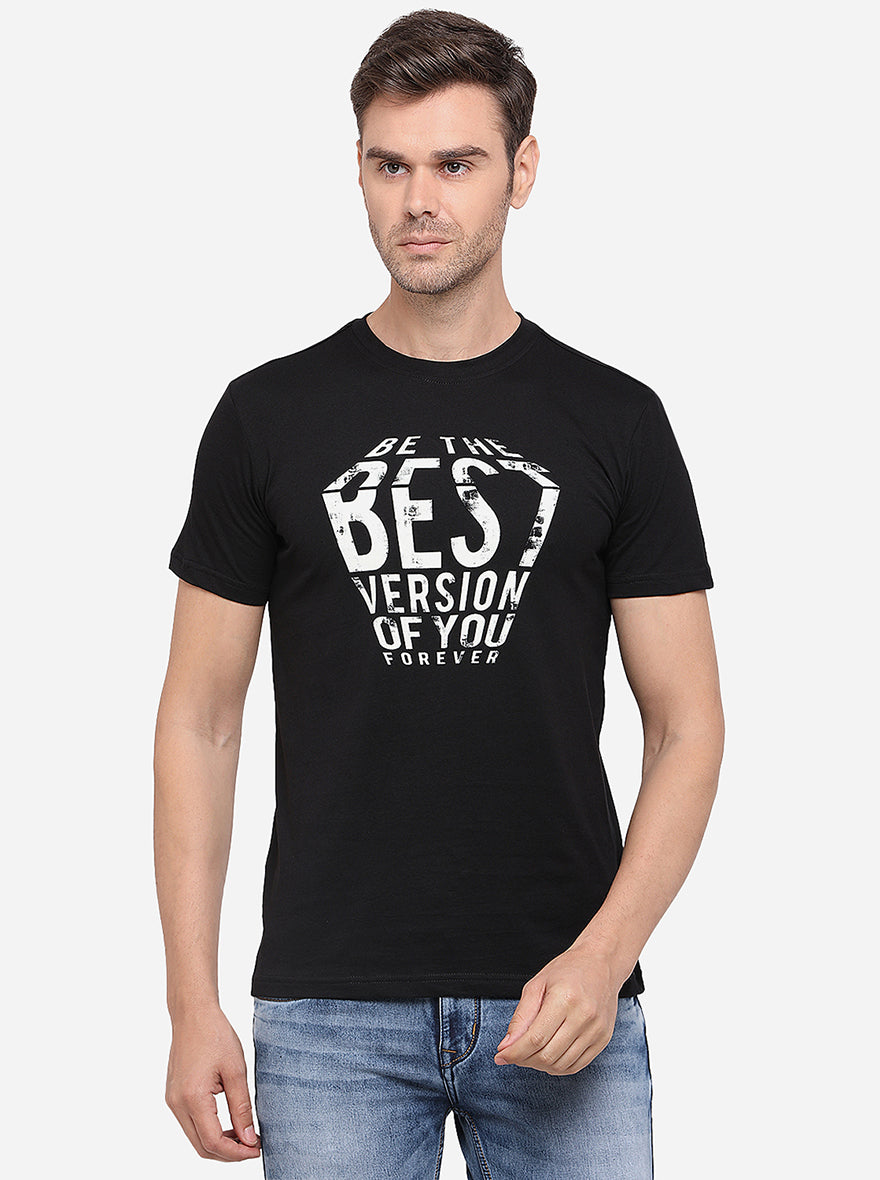 Black Printed Slim Fit T-Shirt | pehervi