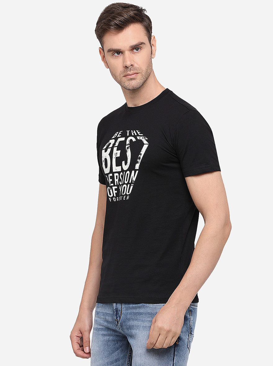 Black Printed Slim Fit T-Shirt | pehervi