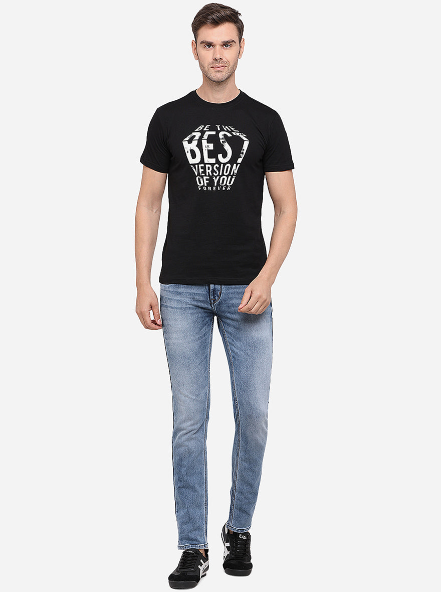 Black Printed Slim Fit T-Shirt | pehervi