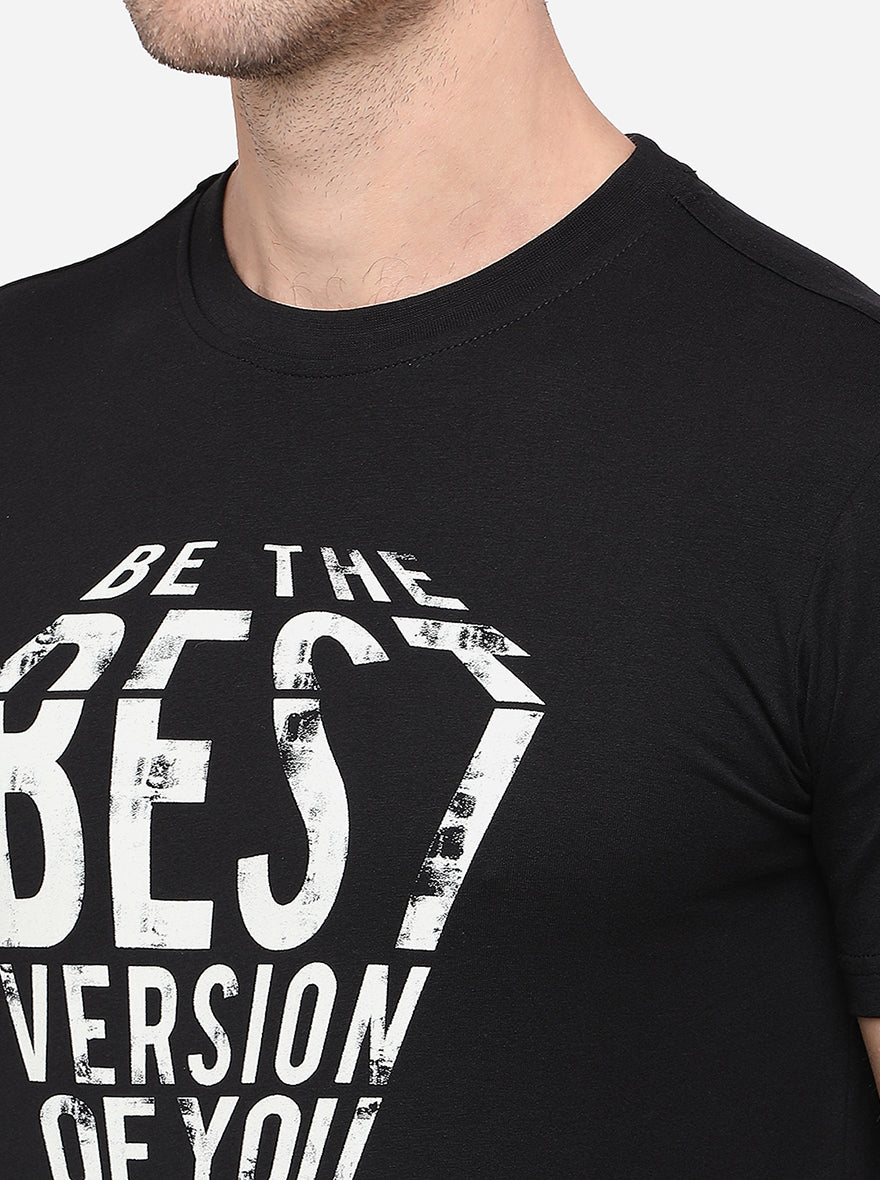 Black Printed Slim Fit T-Shirt | pehervi