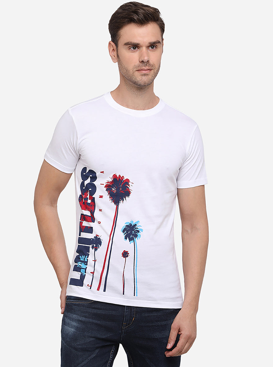 White Printed Slim Fit T-Shirt | pehervi