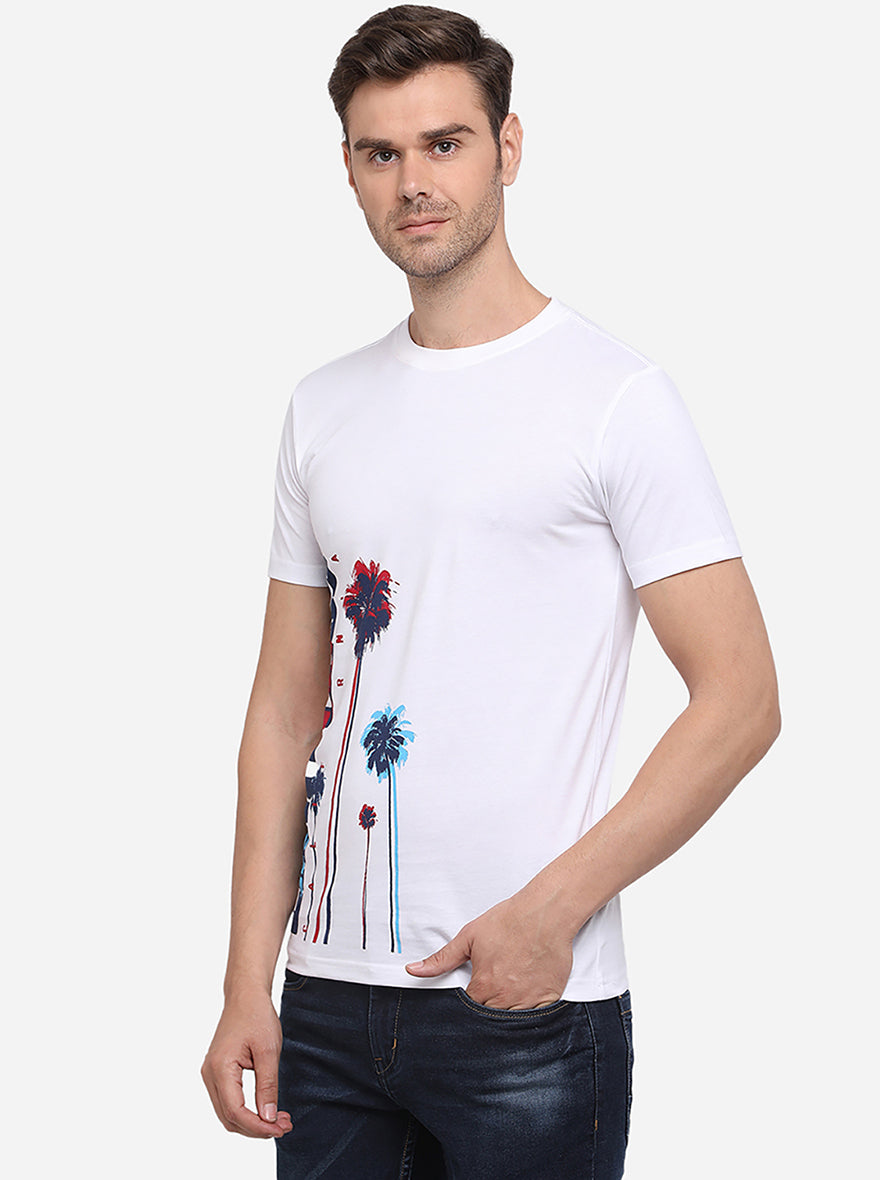 White Printed Slim Fit T-Shirt | pehervi
