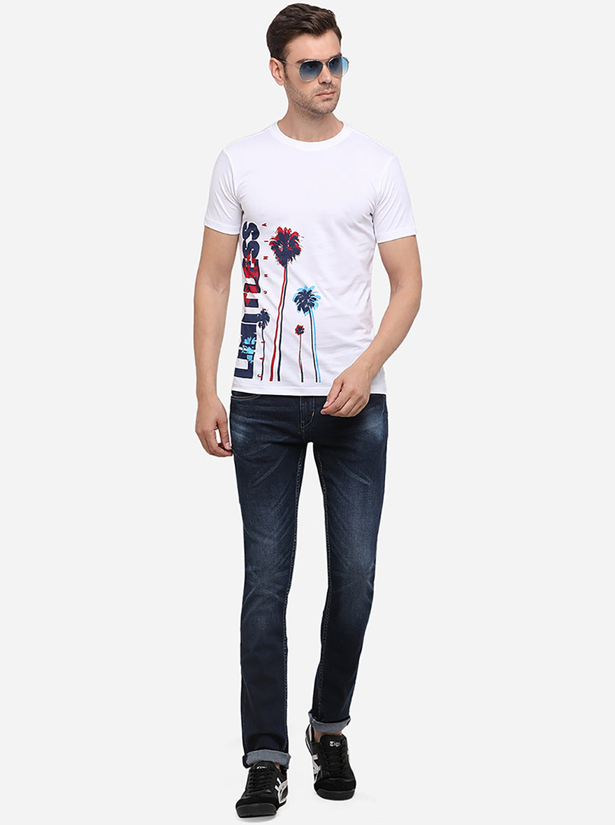 White Printed Slim Fit T-Shirt | pehervi