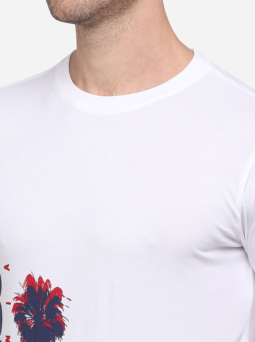 White Printed Slim Fit T-Shirt | pehervi