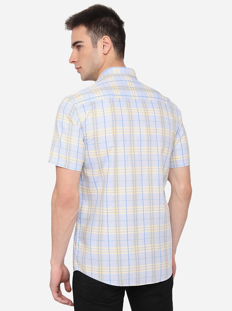 Sky Blue & Light Yellow Checked Smart Fit Semi Casual Shirt | Pehervi