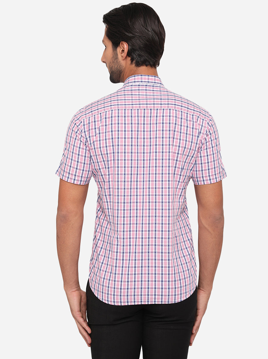 Rose Pink Checked Slim Fit Semi Casual Shirt | Pehervi