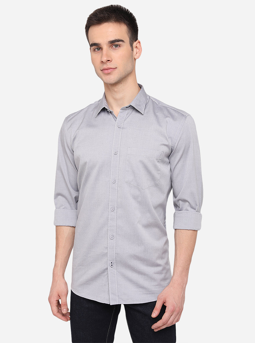 Grey Solid Slim Fit Semi Casual Shirt | Pehervi