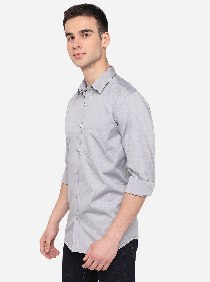 Grey Solid Slim Fit Semi Casual Shirt | Pehervi