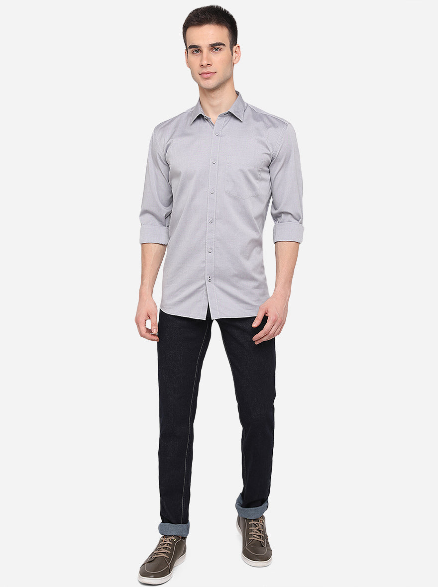 Grey Solid Slim Fit Semi Casual Shirt | Pehervi