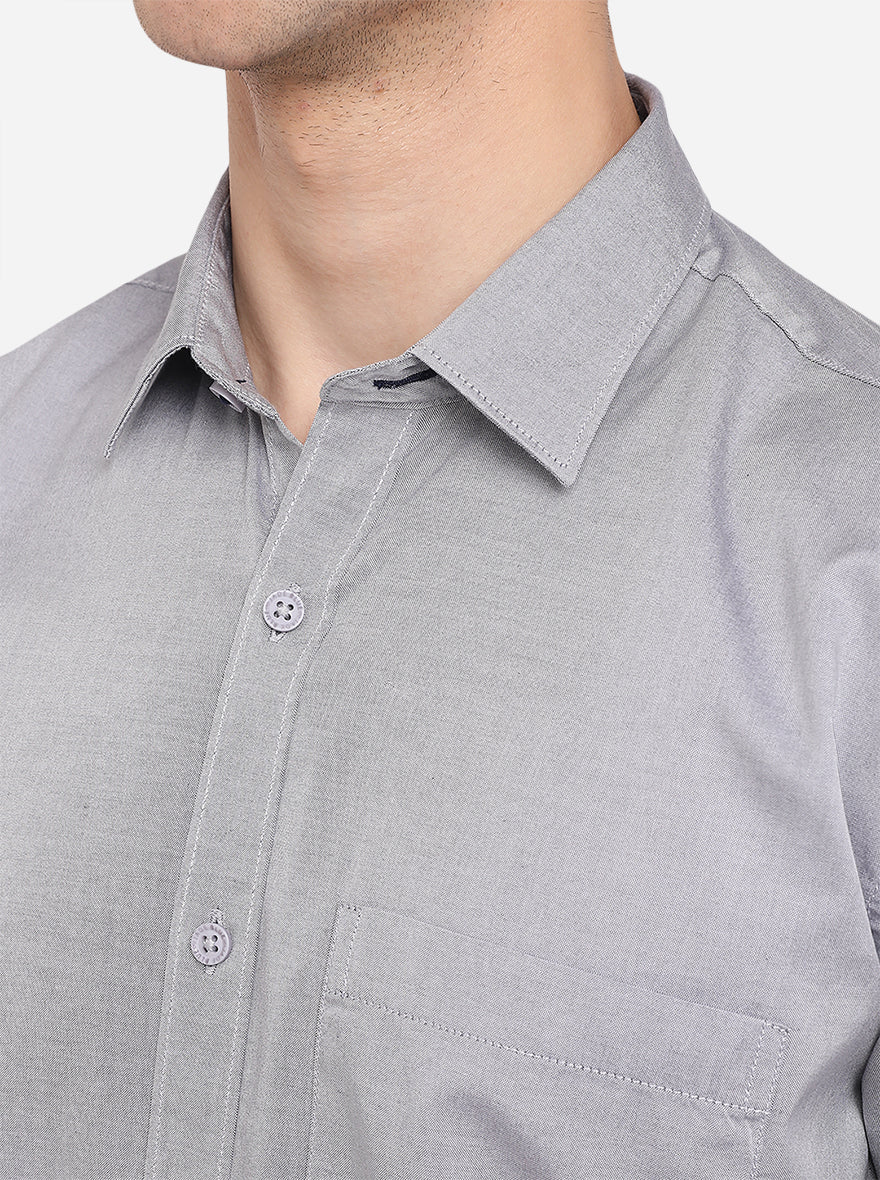 Grey Solid Slim Fit Semi Casual Shirt | Pehervi