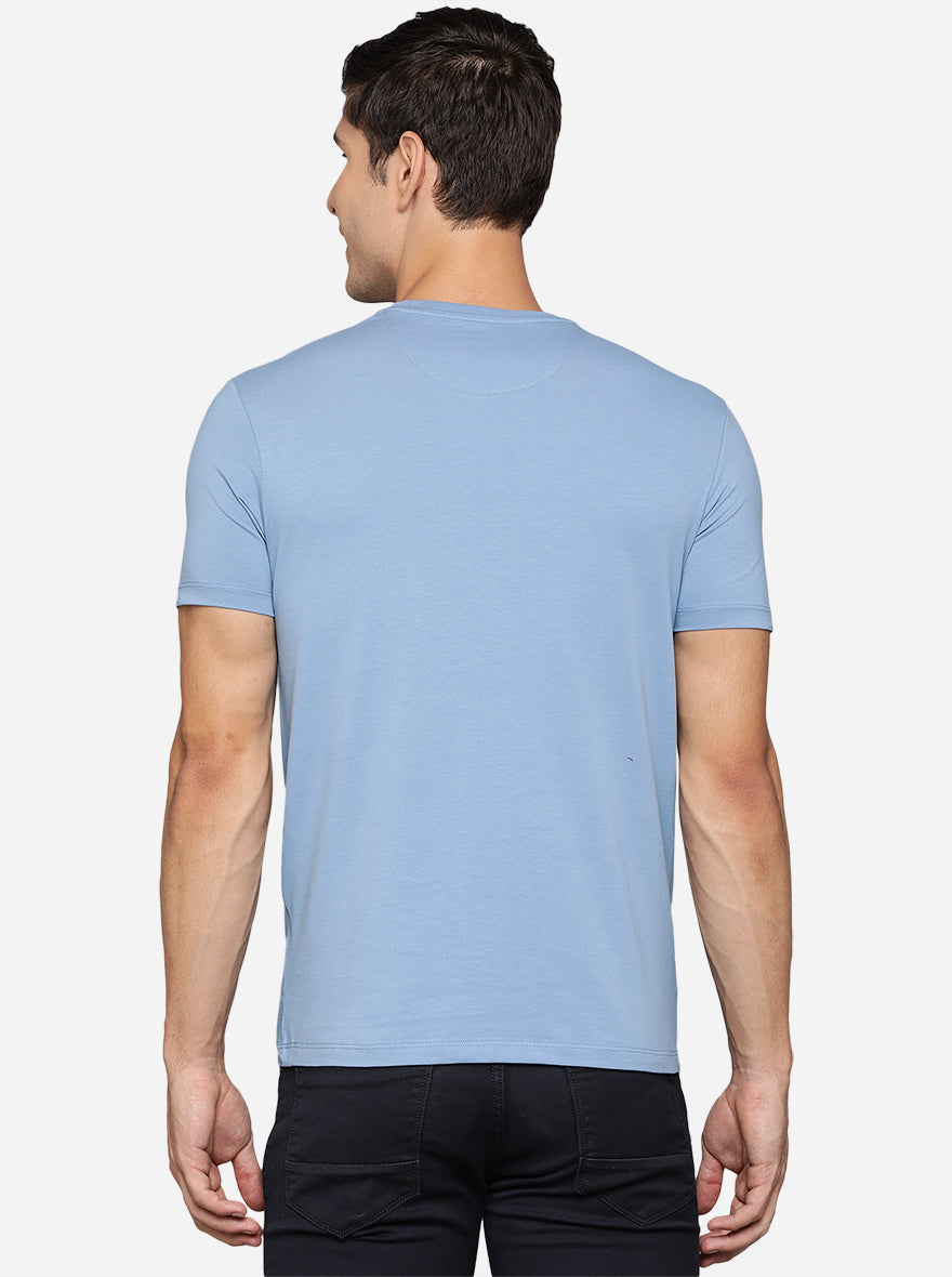 Sky Blue Printed Slim Fit T-Shirt | pehervi