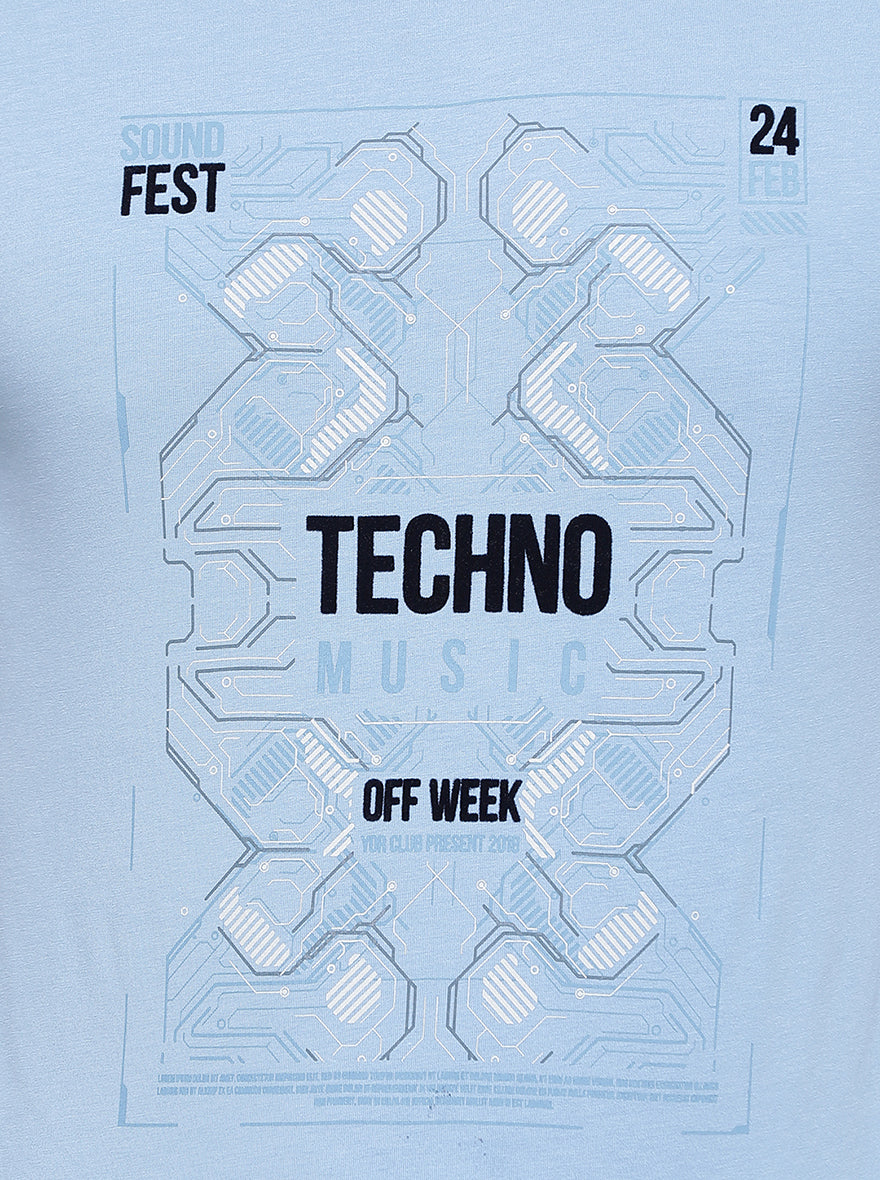 Sky Blue Printed Slim Fit T-Shirt | pehervi