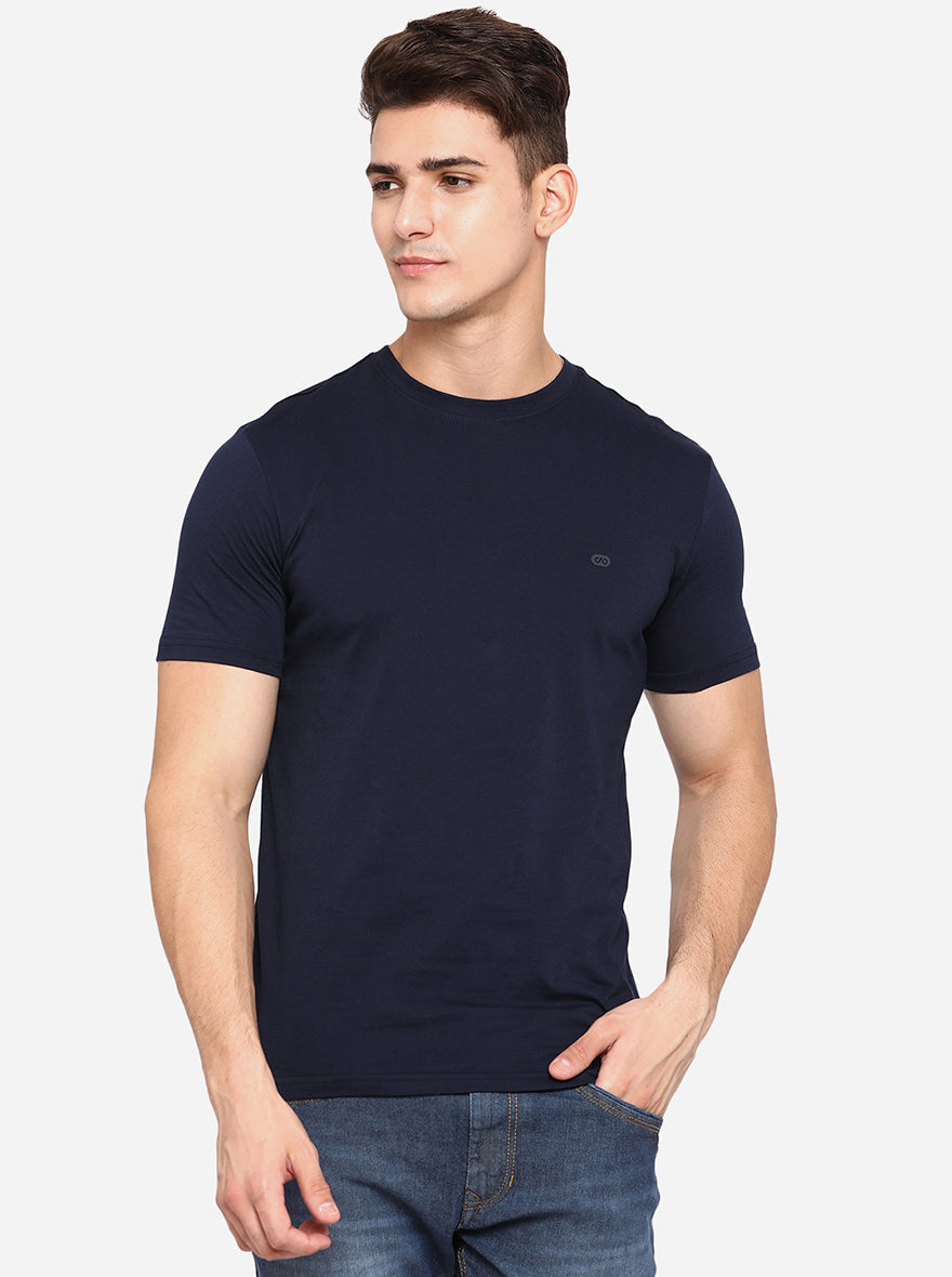 Navy Blue Solid T-Shirt | pehervi