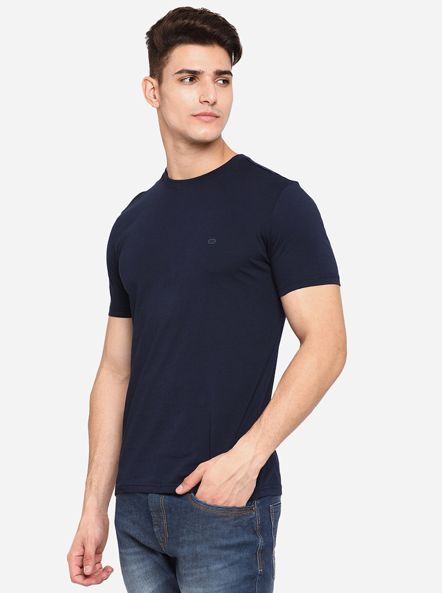 Navy Blue Solid T-Shirt | pehervi