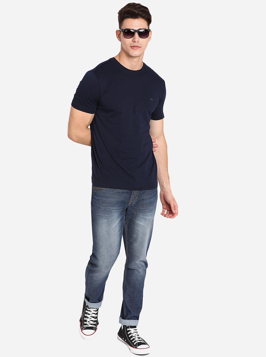 Navy Blue Solid T-Shirt | pehervi