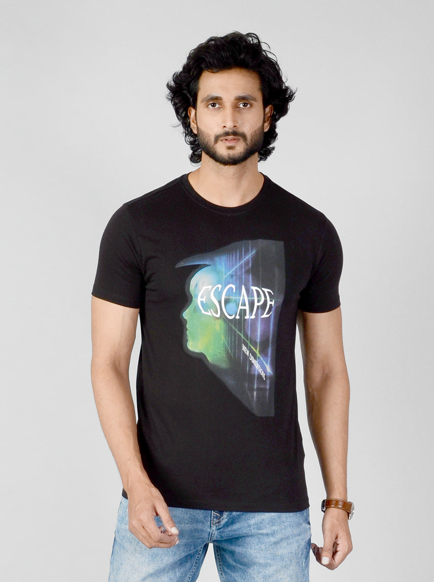 Black Printed Slim Fit T-shirt | pehervi