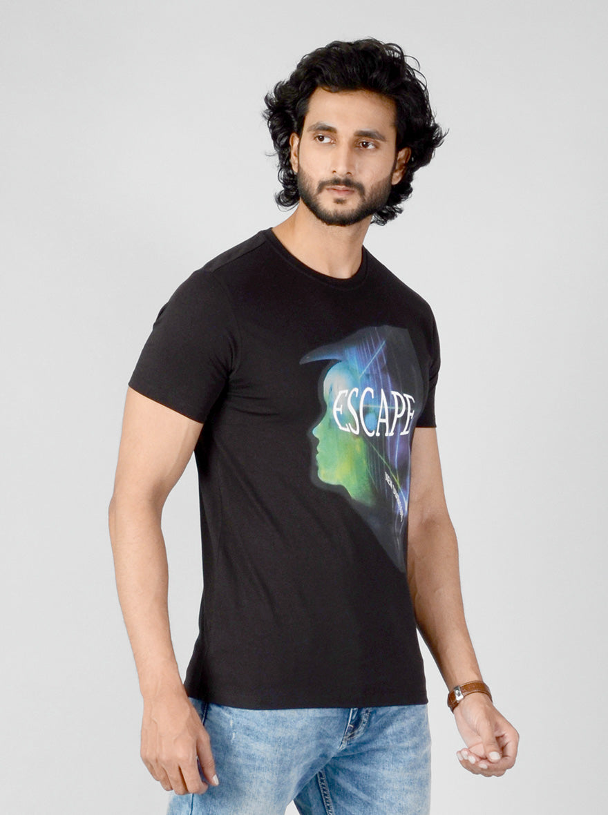 Black Printed Slim Fit T-shirt | pehervi