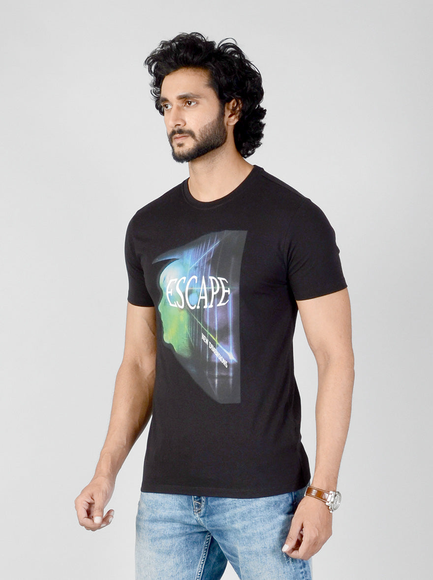 Black Printed Slim Fit T-shirt | pehervi