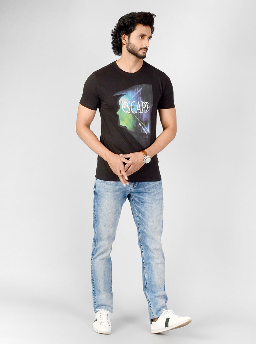 Black Printed Slim Fit T-shirt | pehervi