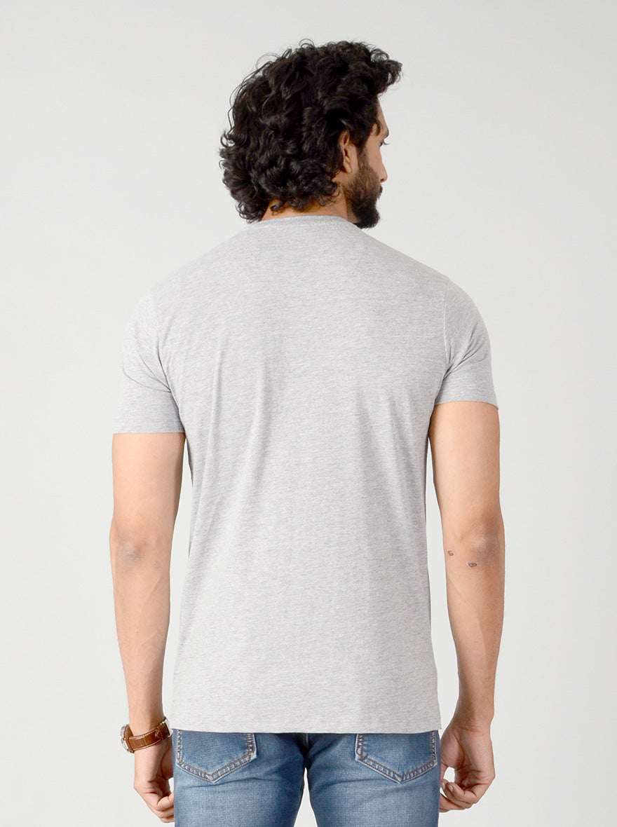 Grey Printed Slim Fit T-shirt | pehervi