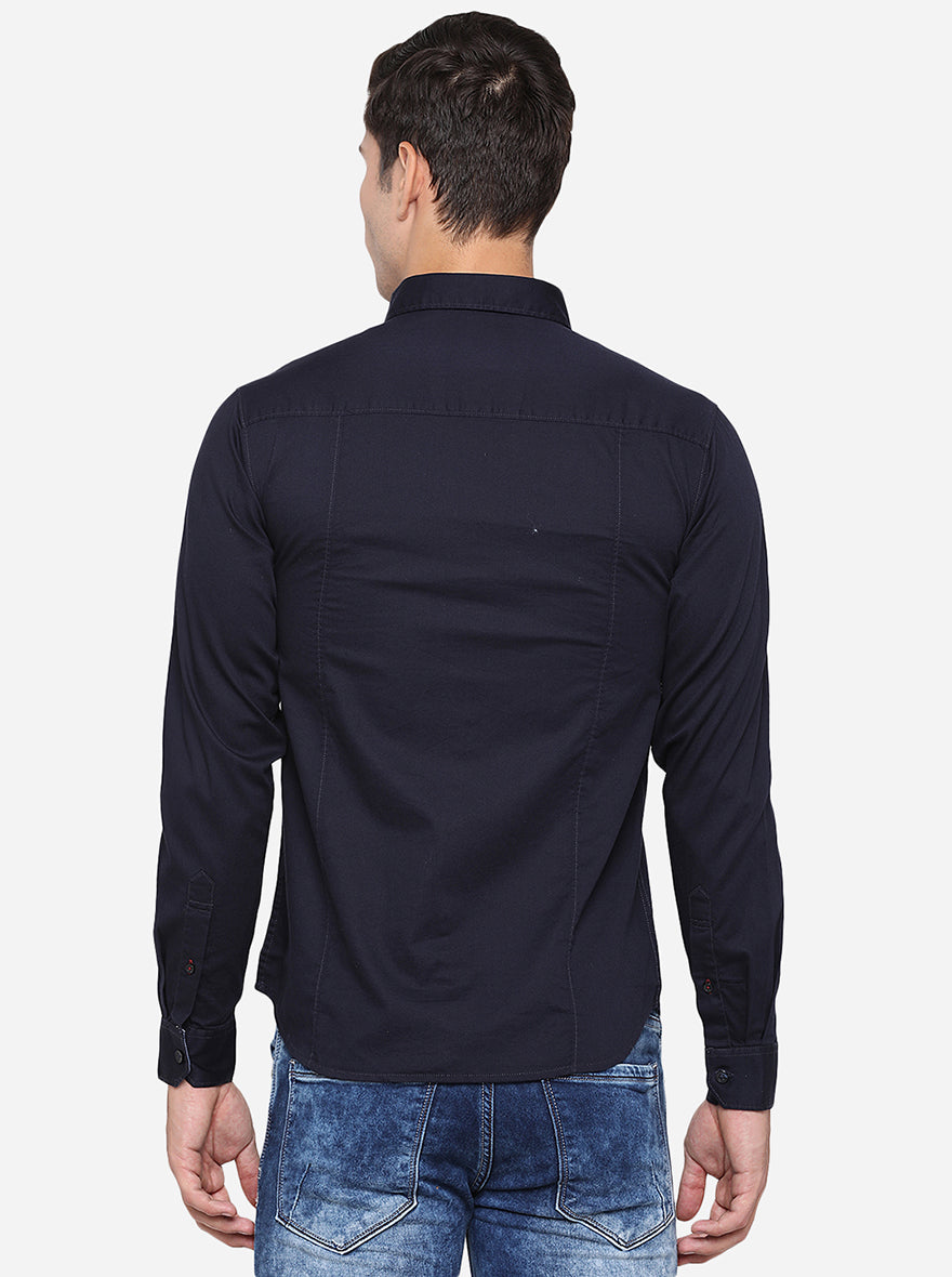 Dark Blue Solid Slim Fit Semi Casual Shirt | Pehervi
