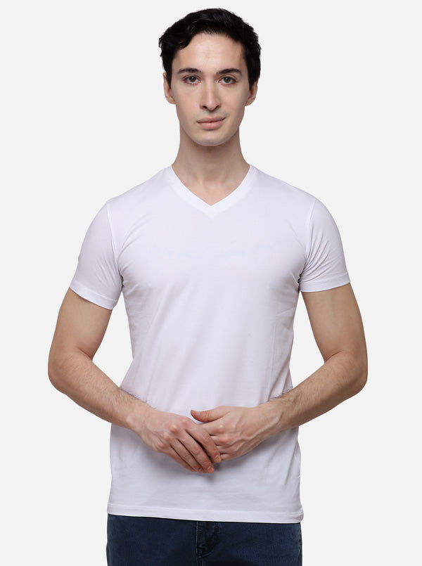 White Slim Fit Solid T-Shirt | pehervi
