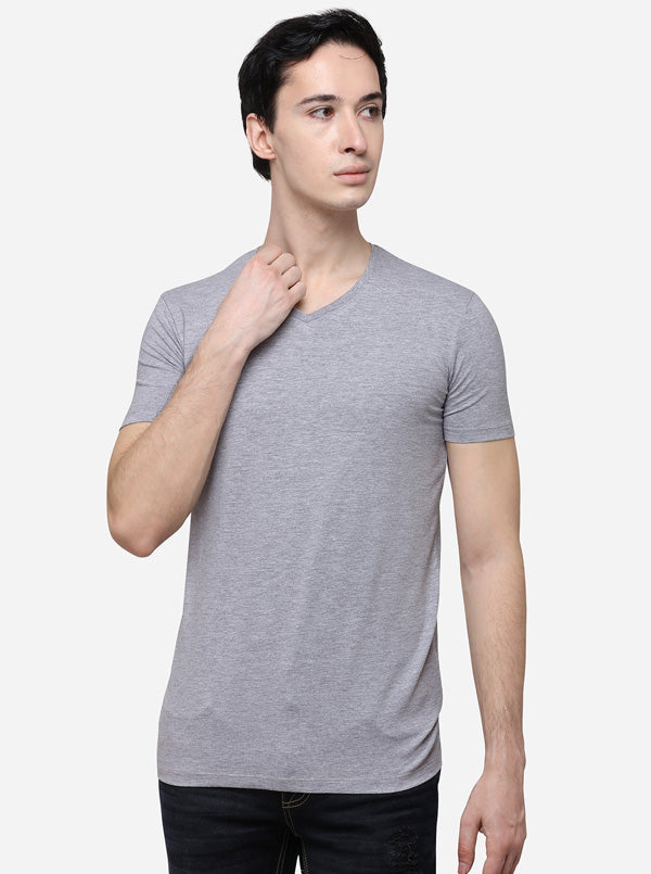 Grey Slim Fit Solid T-Shirt | pehervi