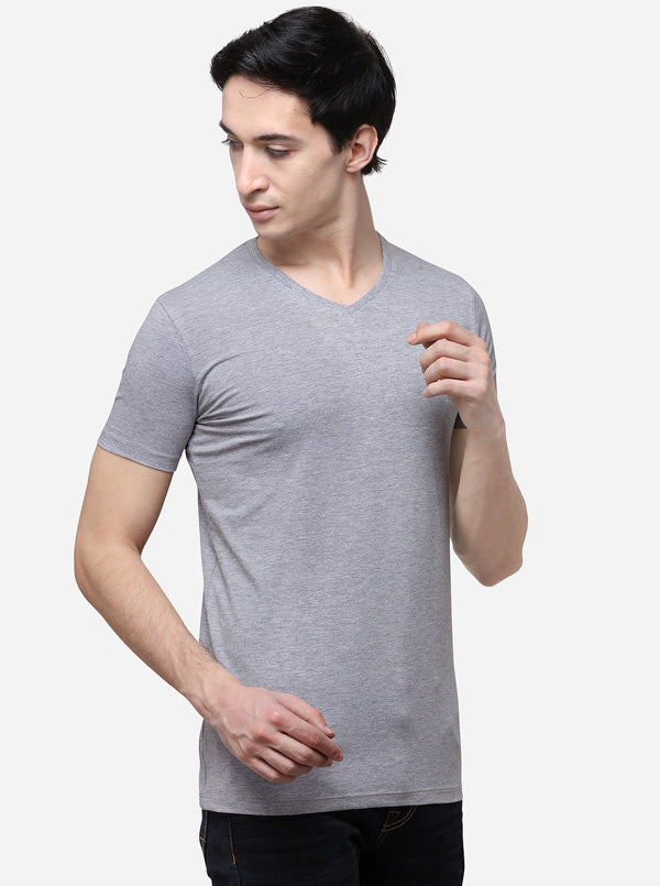 Grey Slim Fit Solid T-Shirt | pehervi