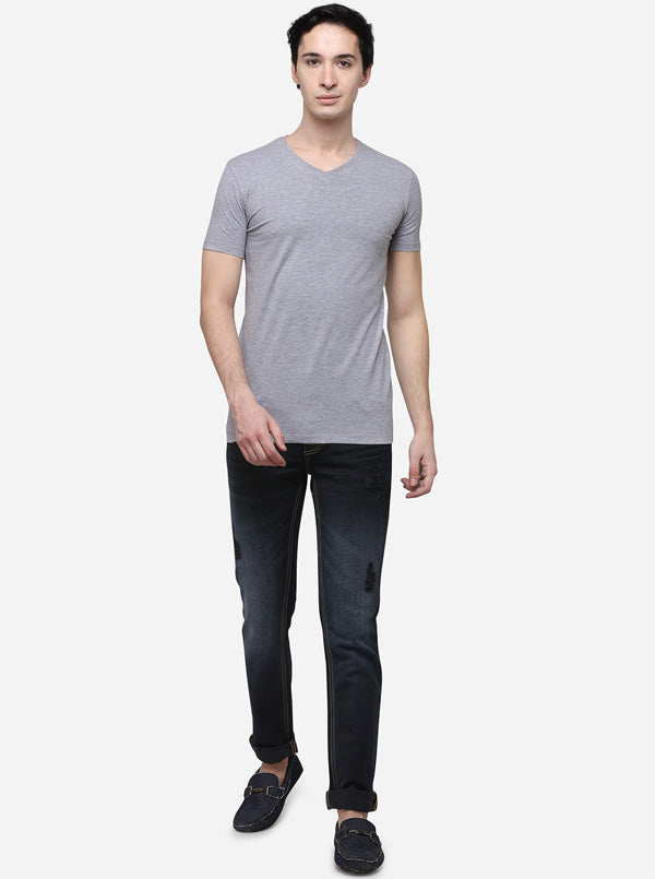 Grey Slim Fit Solid T-Shirt | pehervi