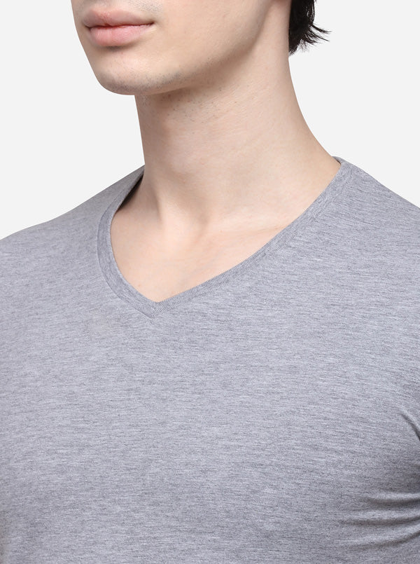 Grey Slim Fit Solid T-Shirt | pehervi