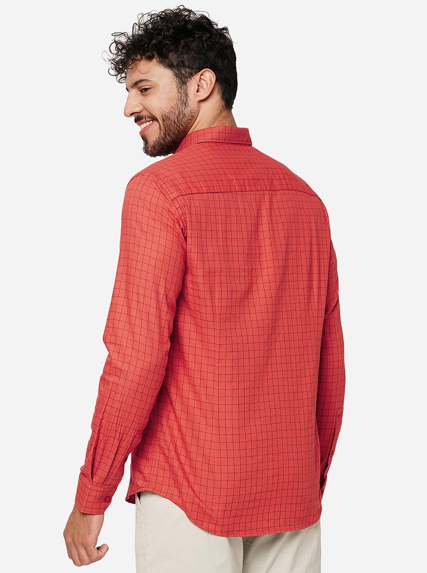 Rust Checked Smart Fit Semi Casual Shirt | Pehervi