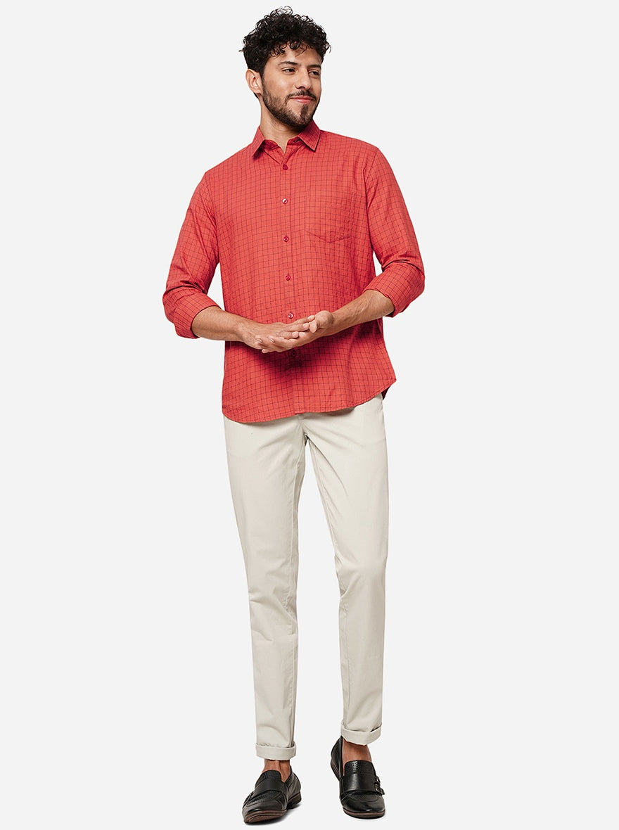 Rust Checked Smart Fit Semi Casual Shirt | Pehervi