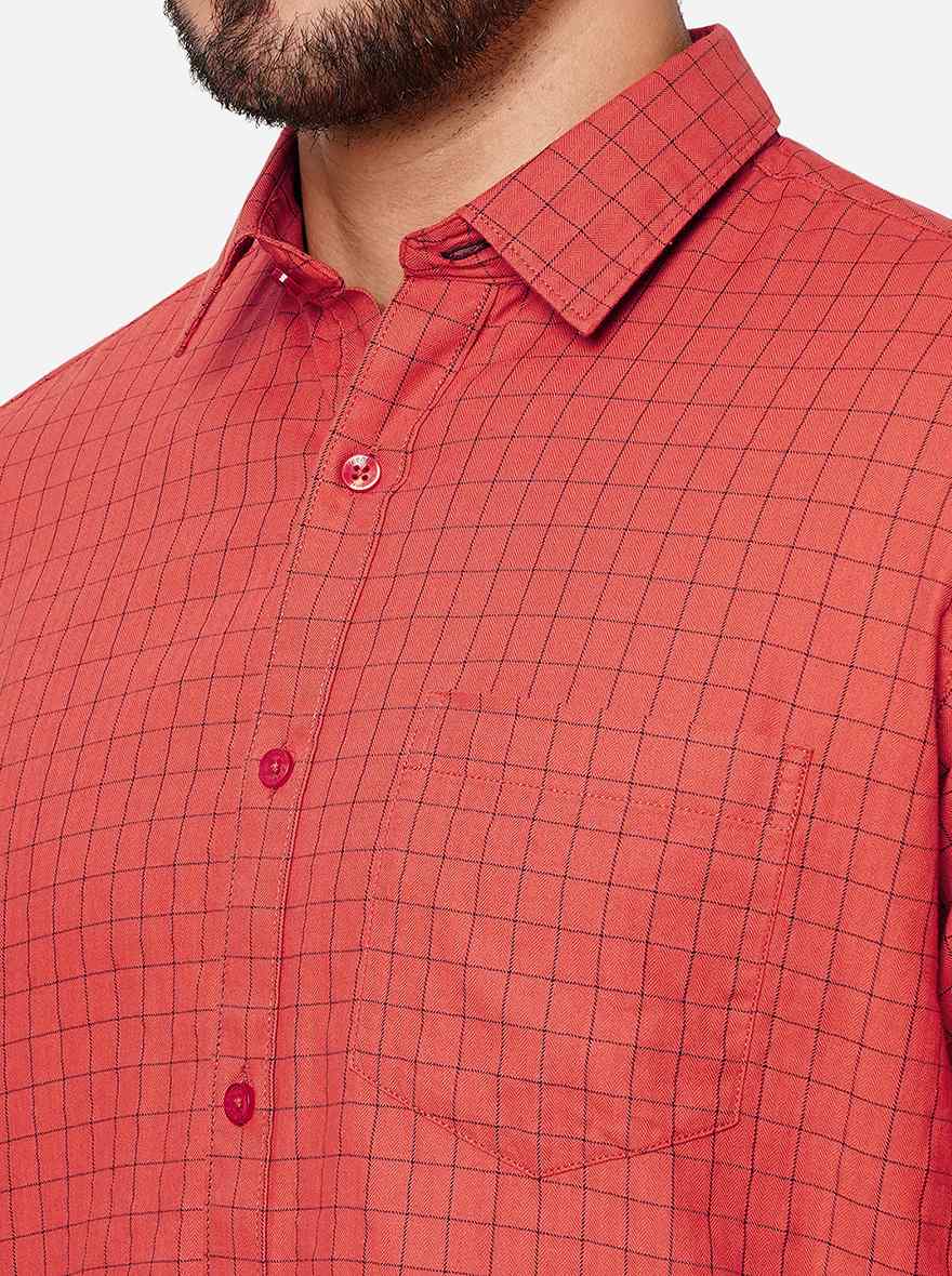 Rust Checked Smart Fit Semi Casual Shirt | Pehervi