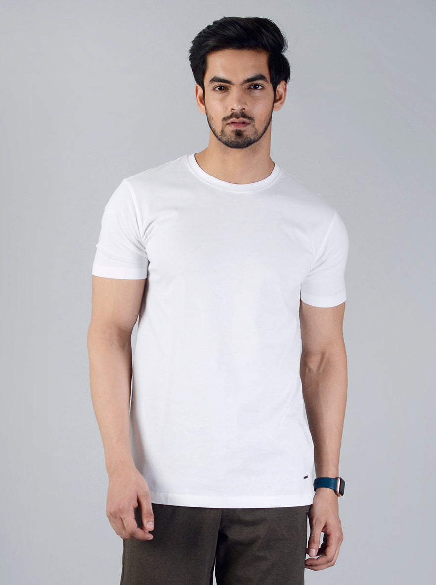 White Solid Slim Fit T-Shirt | pehervi