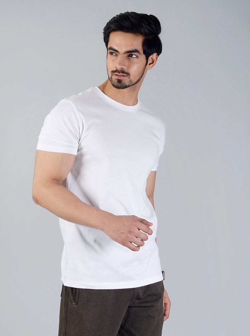 White Solid Slim Fit T-Shirt | pehervi