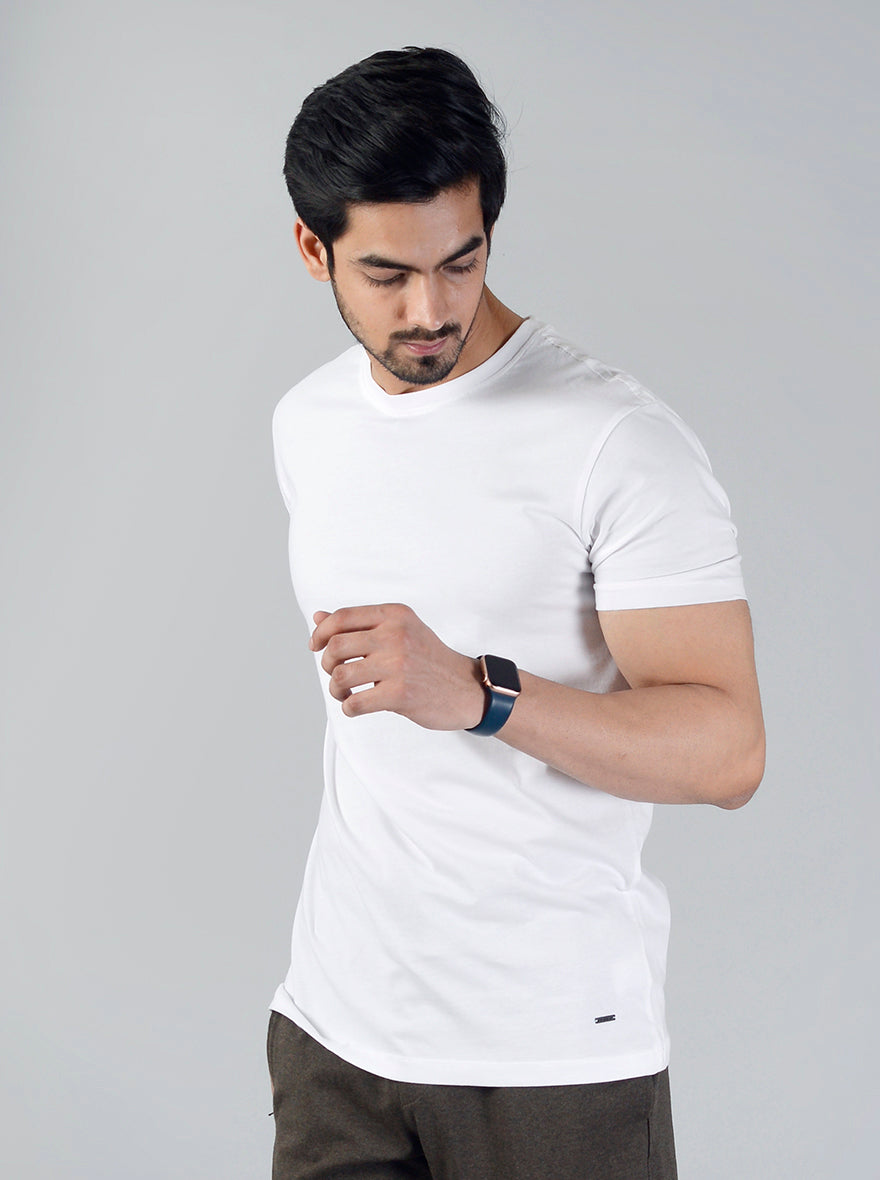 White Solid Slim Fit T-Shirt | pehervi