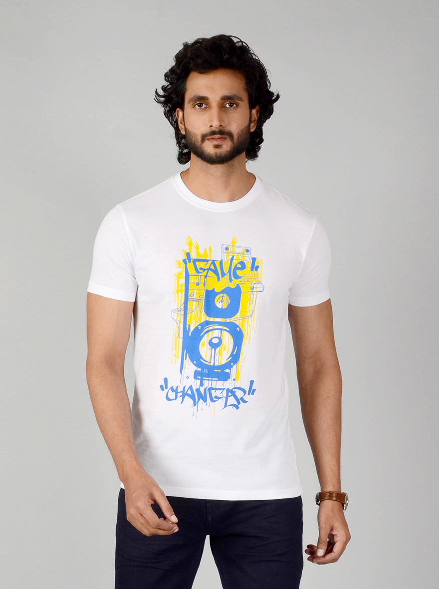 White Printed Slim Fit T-shirt | pehervi