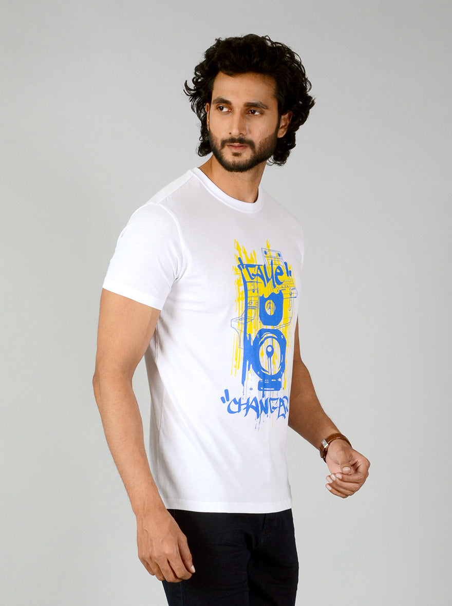 White Printed Slim Fit T-shirt | pehervi