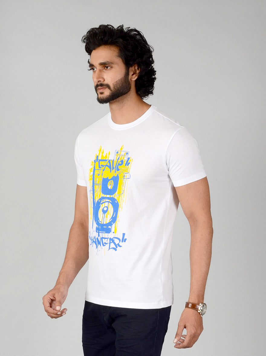 White Printed Slim Fit T-shirt | pehervi
