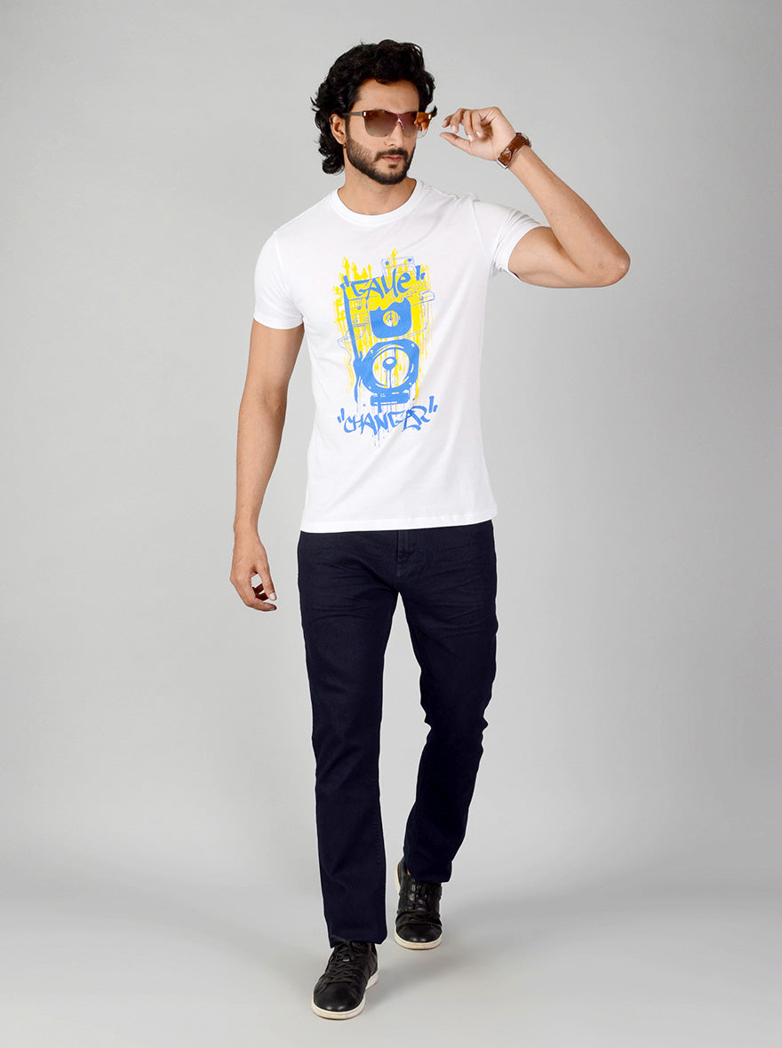White Printed Slim Fit T-shirt | pehervi
