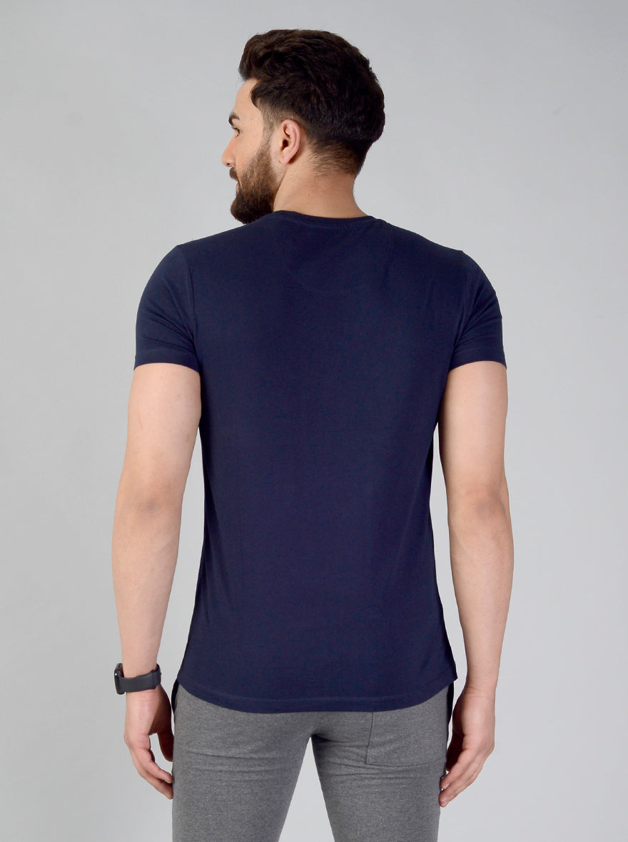 Dark Navy Blue Solid Slim Fit T-shirt | pehervi