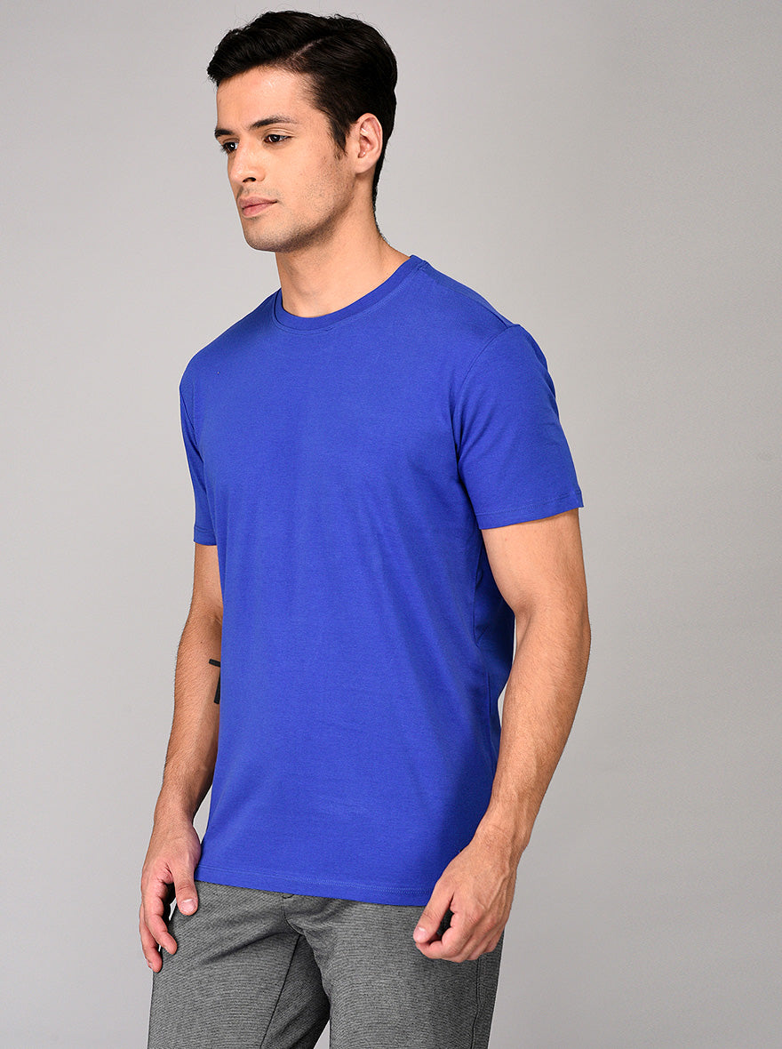Blue Slim Fit Round Neck T-shirt | pehervi