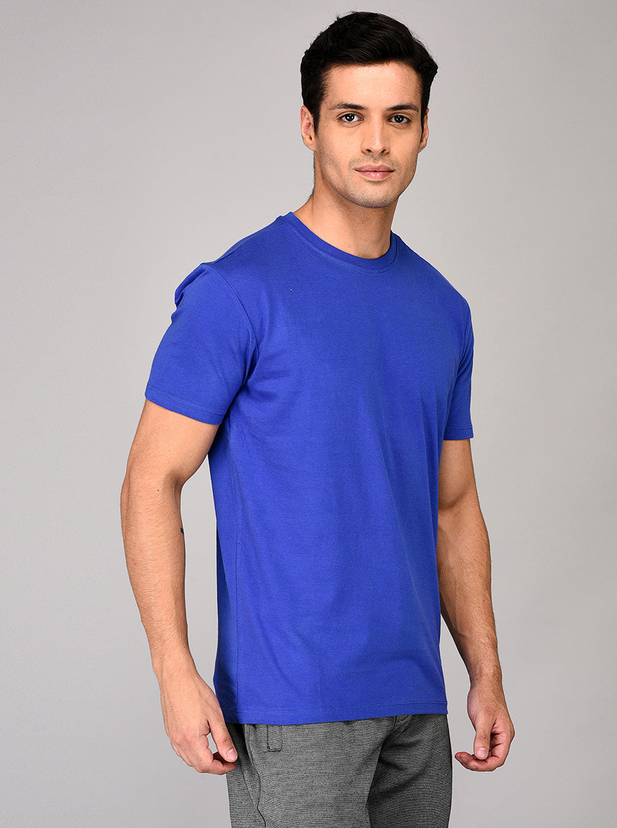 Blue Slim Fit Round Neck T-shirt | pehervi