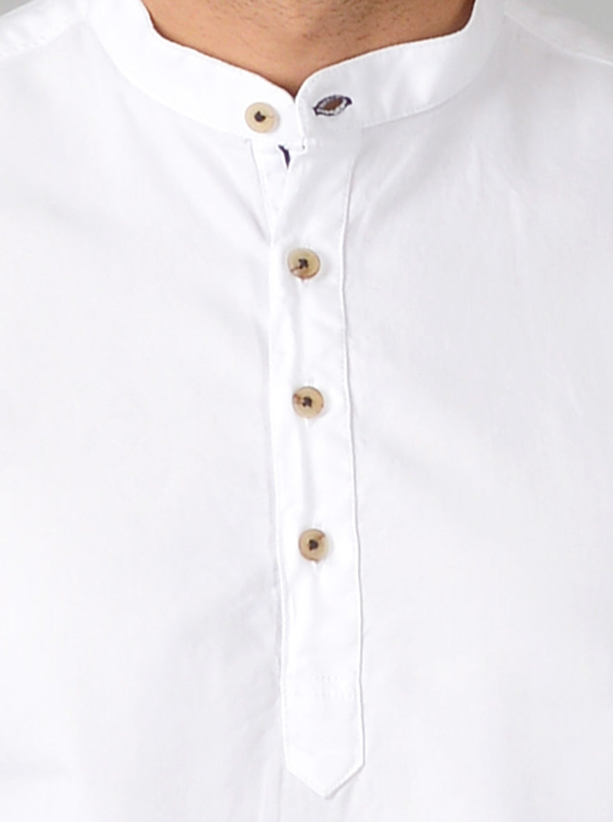 Bright White Solid Slim Fit Short Kurta | Pehervi