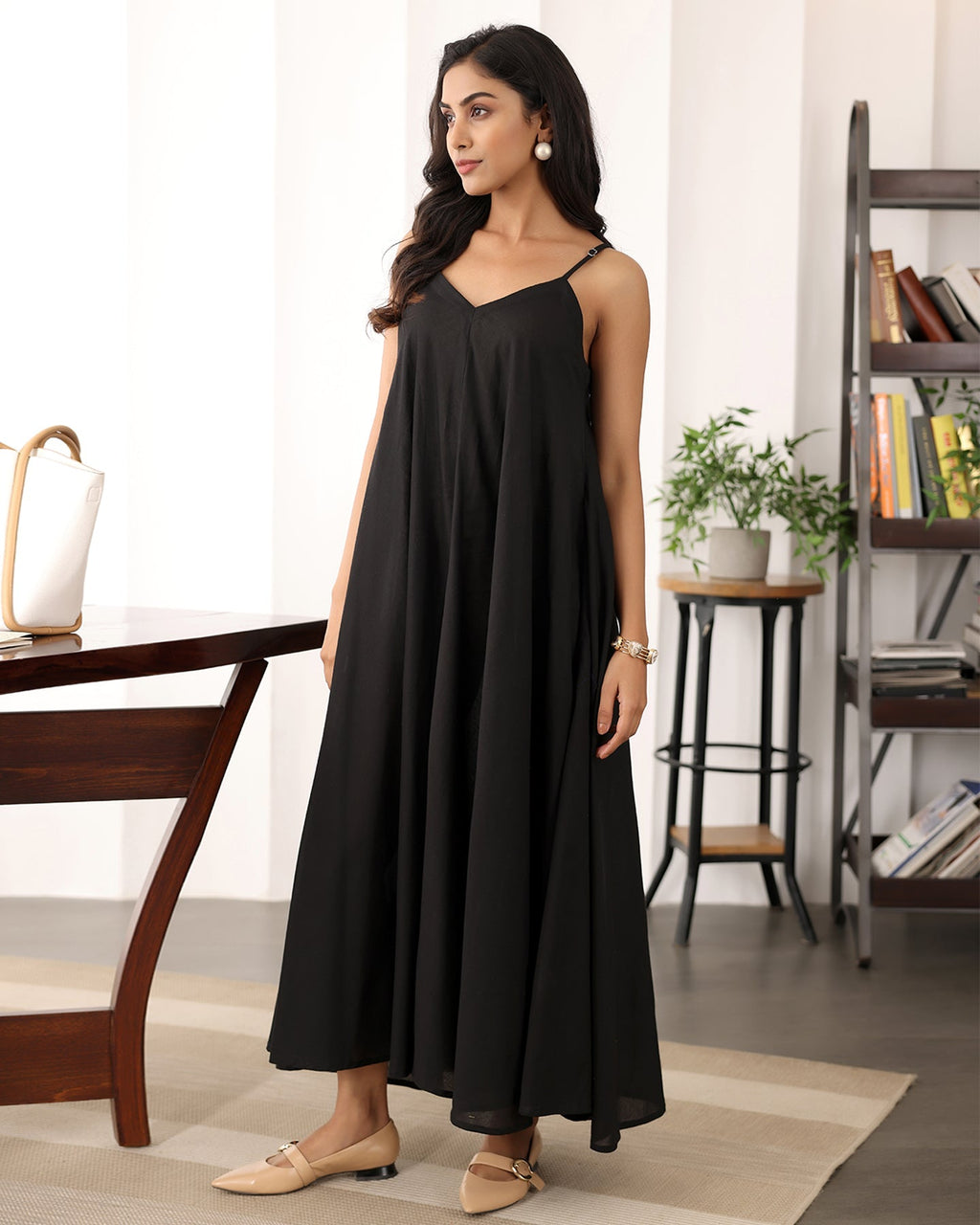 Black Strappy Cotton Maxi Dress